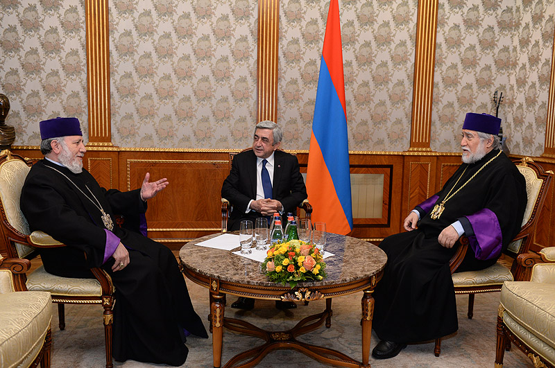 S. Sargsyan met His Holiness Karekin II and His Holiness Aram I