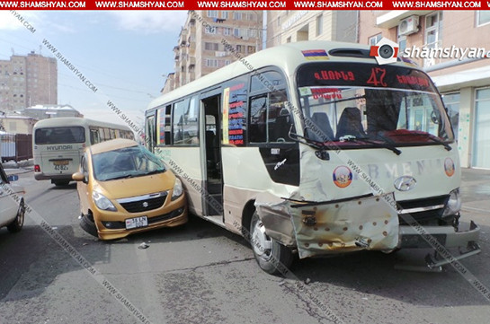 Երևանում բախվել են Suzuki-ի ավտոմեքենան և 47 երթուղին սպասարկող մարդատար ավտոբուսը. կան վիրավորներ