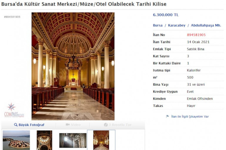 Ավելի քան 6 մլն լիրա. Բուրսայում հայկական եկեղեցի է վաճառքի հանվել
